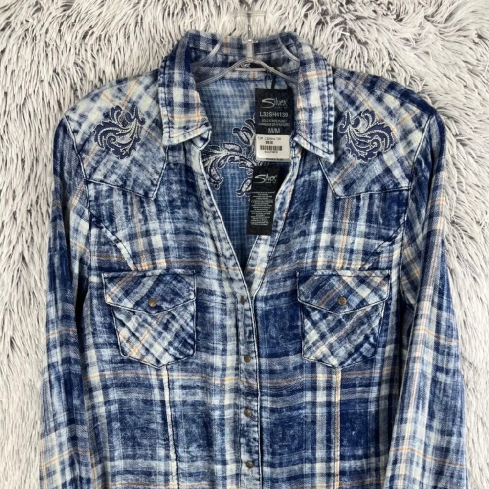 Silver Jeans Co Acid Washed Western Flannel Shirt